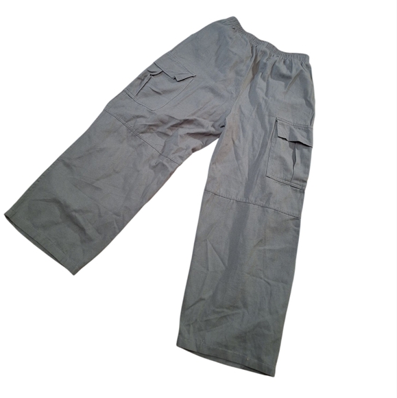 Seimec CARGO wide Leg Gorpcore Pants Ladies Medium ARMY green Pockets Pull On - Picture 2 of 3
